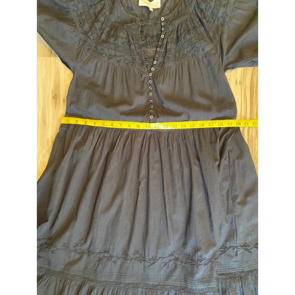 The GREAT. Black Cotton Embroidered Tiered Maxi Dress Puff Sleeve Boho Size 1 Sm - Picture 4 of 8